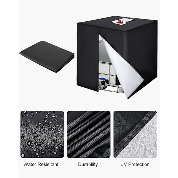 Skydd för 1000L IBC-tank, 420D Vattentanklock, Anti-UV Tankskydd, IBC-tankskydd med dragkedja, 120 x 100 x 116 cm (Svart)
