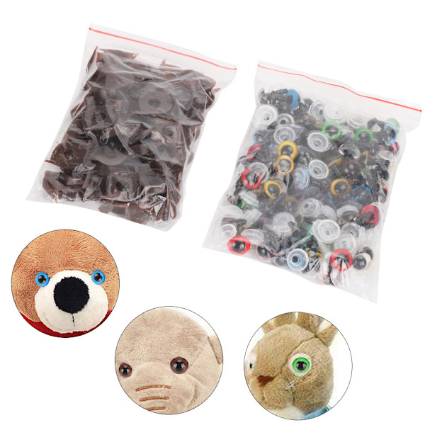 Blandingsfargede plastsikkerhetsøyne med skivetilbehør for DIY-håndverk Teddy Bear Animal Dolls Puppet10mm