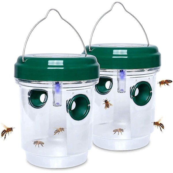 Solcells-driven getingfälla - 2-pack, återanvändbara insektsfällor för getingar, gula jackor och getingar (grön)
