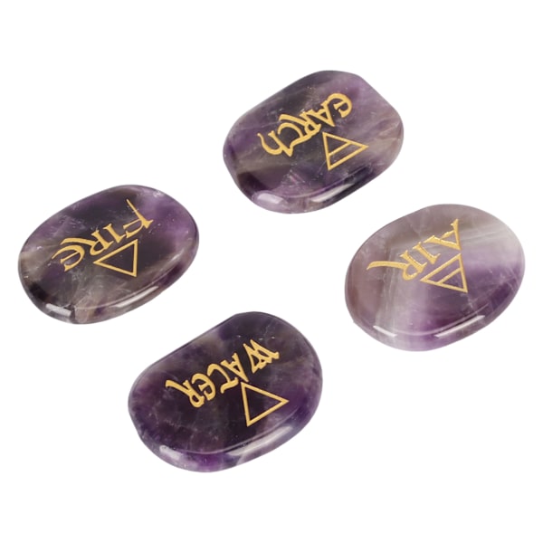 4 Element Blandade Stenar Graverade Triangulära Symboler Jord Luft Eld Vatten Polerade Runstenar för Reiki Kristallhealing Ametist