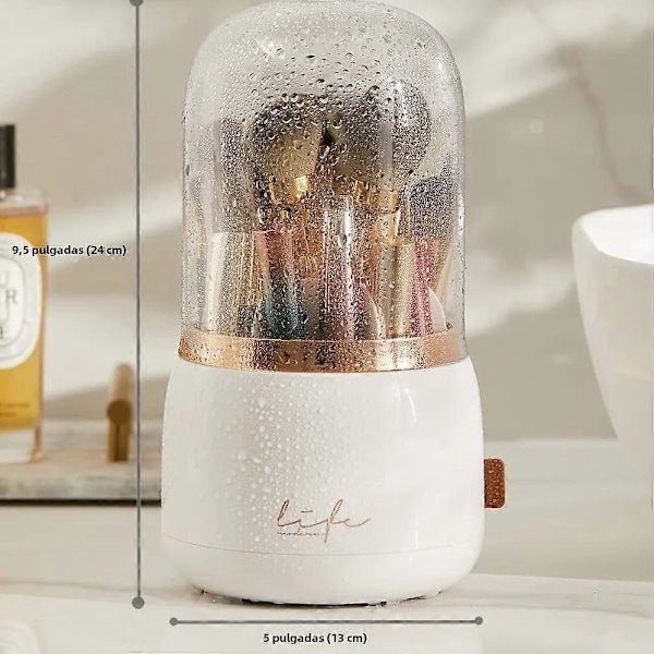Makeup Børste Organizer med Låg, Roterende og Støvtæt Opbevaringsboks til Entré og Badeværelse 1 stk. Mørkegrøn
