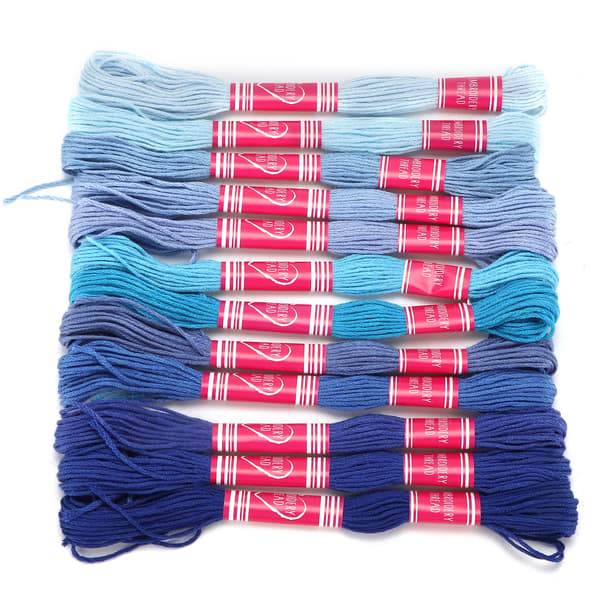 12 stk. broderitråd med gradient lyse farver i polyester til broderielskeres gruppe-håndarbejde (blå serie)