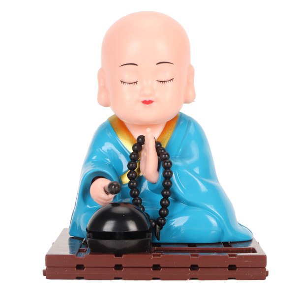 Liten buddhistisk munkprydnad Soldriven Söt munk Dekorativa prydnadsföremål för bil Skrivbord Vardagsrum Vanliga kläder Typ Ljusblå
