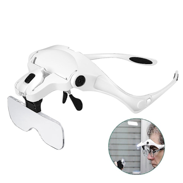 Handsfree förstoringsglas med 2 LED-lampor 5 utbytbara linser 1.0x till 3.5x