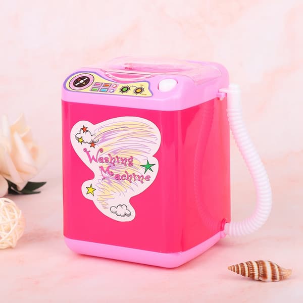 Mini Simuleringsvaskemaskin Elektrisk Sminkekost Vaskemaskin (Rose Rød)