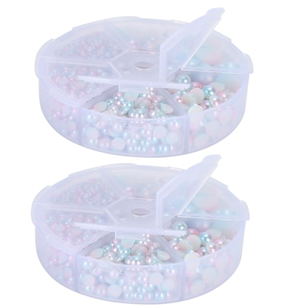 2 bokser gradient imitasjon perle halvsirkulær ikke-porøs flat bak dekorative tilbehør for klær DIY (rosa blå)