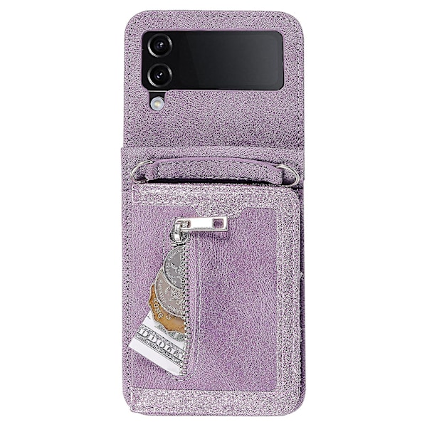 Samsung Galaxy Z Flip4 5g Kotelo Korttipidike Pu Nahka Jalusta Puhelinkuori Käsiremmi-B6 Violetti