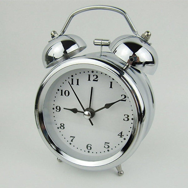 Dubbel Bell Metall Väckarklocka Retro Väckarklocka med Nattlampa Quartz Klocka Tyst Väckarklocka