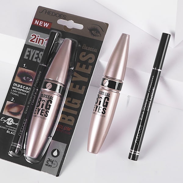 Ripsiväri ja Eyeliner Set Hienkestävä Pitkäkestoinen Vedenpitävä 10 ml Ripsiväri ja Eyeliner Pen silmämeikkiä varten