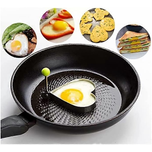 Stekeringer i rustfritt stål, 5 eggformer, brukt i muffins, frokost, sandwich, burger, campingpai, omelett, kreativ kjøkkenutstyr