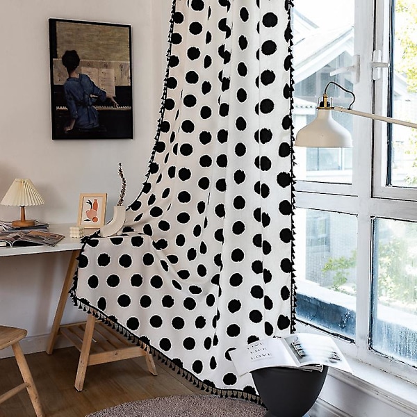 Geometriske Stribede Semi-Mørklægningsgardiner til Stue Boho Bomuld Linned Mørklægningsgardiner (52\" B x 84\" L)