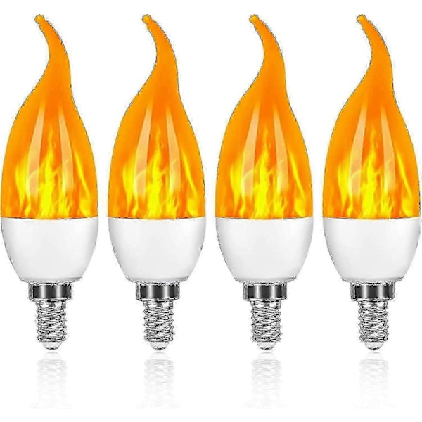 4-pak 3w E14 LED-pære med flammeeffekt og 3 lystilstande, dekorativ pære