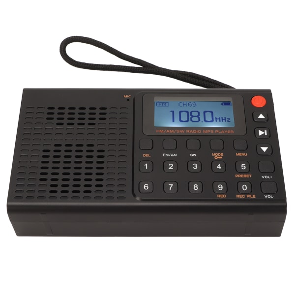 Bärbar Bluetooth radio AM FM SW Full Band MP3-spelare Laddningsbar radio med tidsinspelningsfunktion