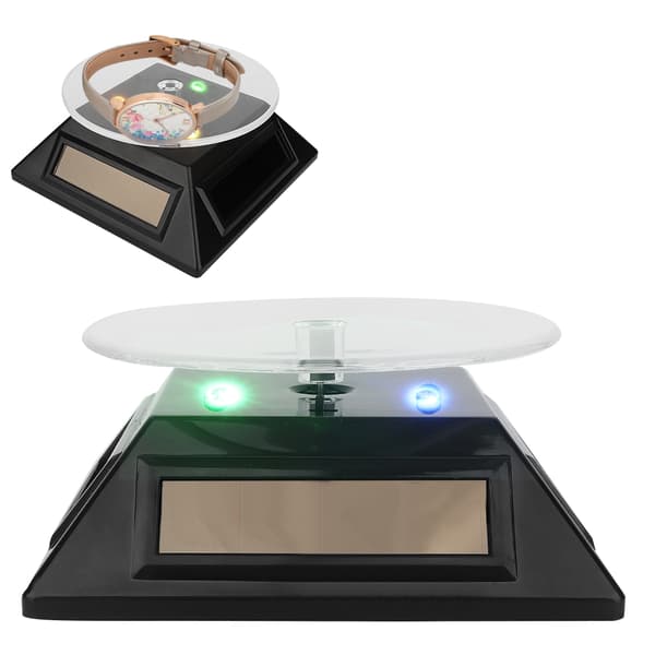 LED Lys Roterende Solenergi Smykker Klokke Telefon Display Sminkeholder Stativ