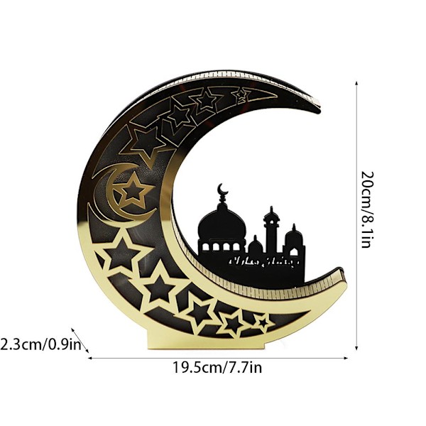 Ramadan-dekorasjon Tre Eid Mubarak LED-lys Gylden Måne Hul Lampe