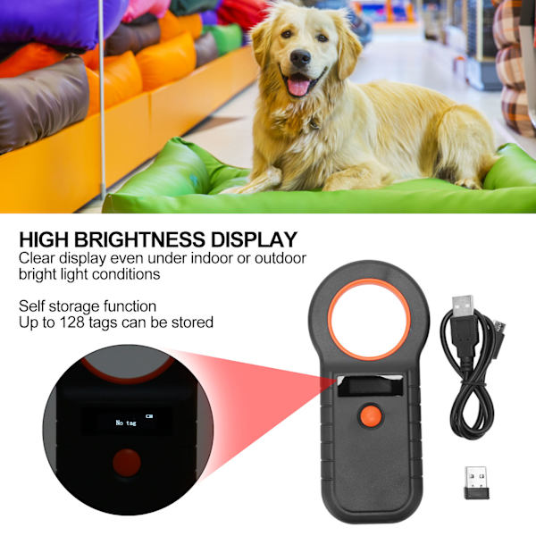 Pet Microchip Scanner 134,2Khz 125Khz EMID FDX B Kabelført USB Trådløs 2,4G Bluetooth Håndholdt Animal Chip Reader Sort