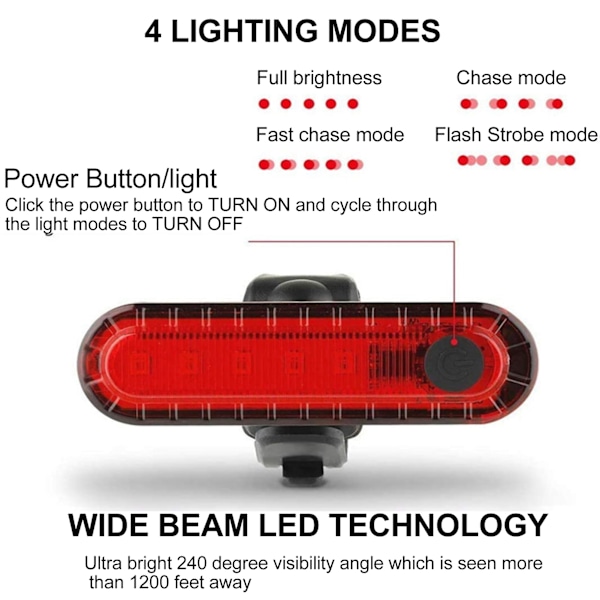 Sykkellyssett og Horn USB Oppladbar Sykkellykt Baklys Kombinasjoner for Sykling Rød
