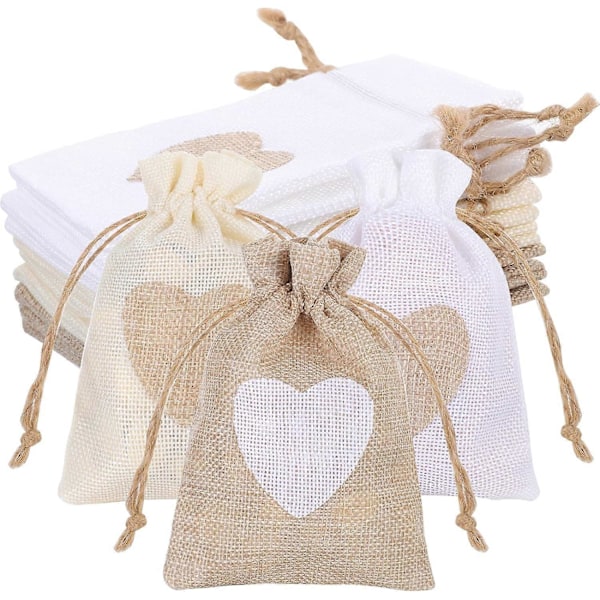12 stk. Gaveposer af jute, 10 x 14 cm snoreposer i 3 farver, genanvendelig bomuldspose G