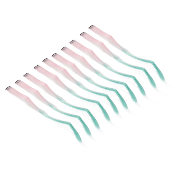 10 st Highlights Clip Långt Hår Individuellt Förpackade Håraccessoar Clip In Rakt Hårstycke Rosa Gradient Gräsgrönt