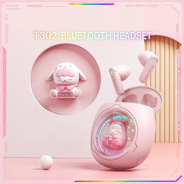 ONIKUMA T302 Søt romkapsel Bluetooth-headset HiFi Musikk Trådløse hodetelefoner Pink