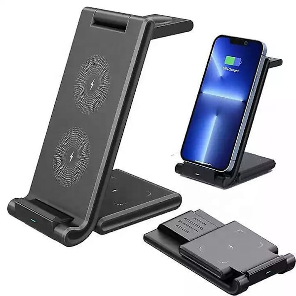 3 i 1 Opladningsstation til iPhone Trådløs oplader til iPhone 14 13 12 11 X Pro Max og Apple Watch Stativ Dock til AirPods