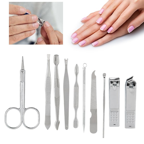 10 set nagelklippare i rostfritt stål nagelfilsaxar manikyr pedikyrverktyg