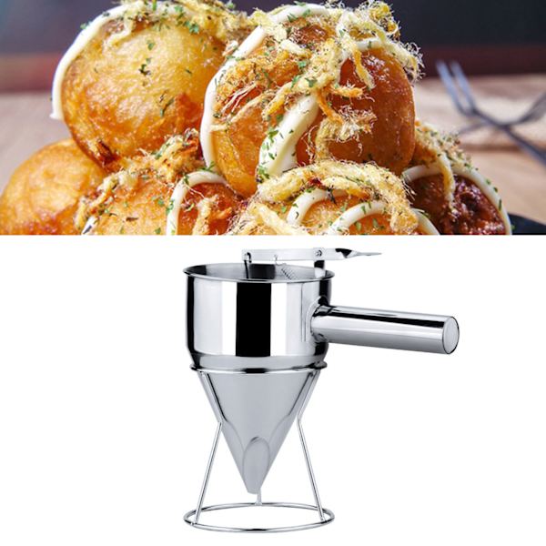 Ruostumattomasta teräksestä valmistettu pannukakkutaikinan annostelu suppilo 1200ML Suuri kapasiteetti Kartiomainen suppilo telinekahvalla 21mm aukko