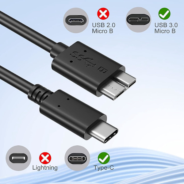 Kort USB B til USB C-kabel for ekstern harddisk USB 3.1 Rask 5 Gbps dataoverføring Kamerautskifting Kompatibel 1 pakke
