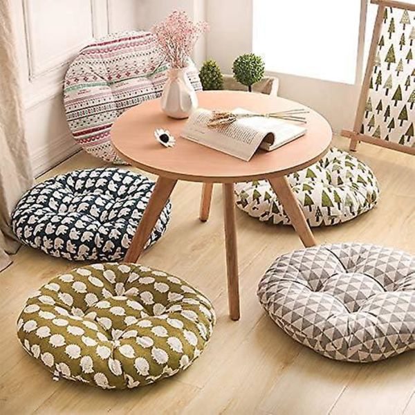 Rund stolsdyna utomhus, 40 cm, bomull och linne, igelkottsblomma och sittdyna med print