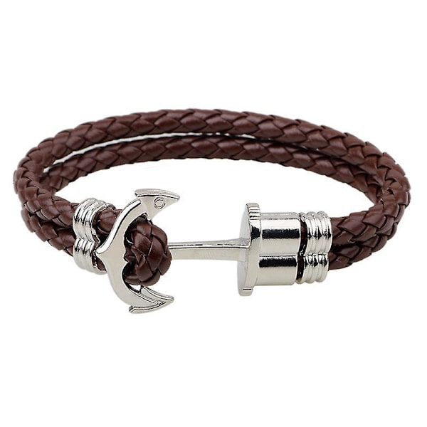 2 st. Armband för män i veganskt läder med ankare och silverfärgad rostfritt stål