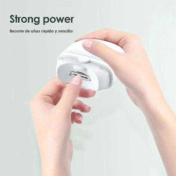 2-in-1 Sähköinen kynsileikkuri LED-valolla ja kiillottimella, USB ladattava vauvoille, aikuisille ja vanhuksille, kynsienhoitolaite TypeBwhite