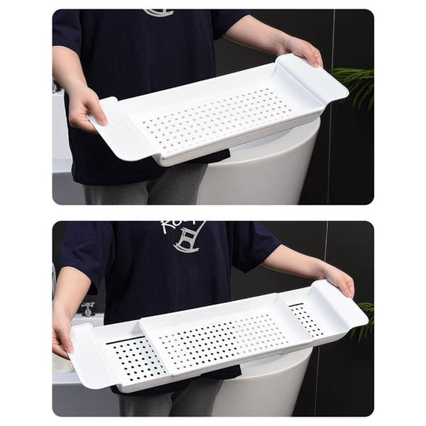 Badkarsbricka Stabil Placering Utdragbart Plastmaterial Dräneringsdesign Badkarshylla Badkarsbord för Badrum Vit