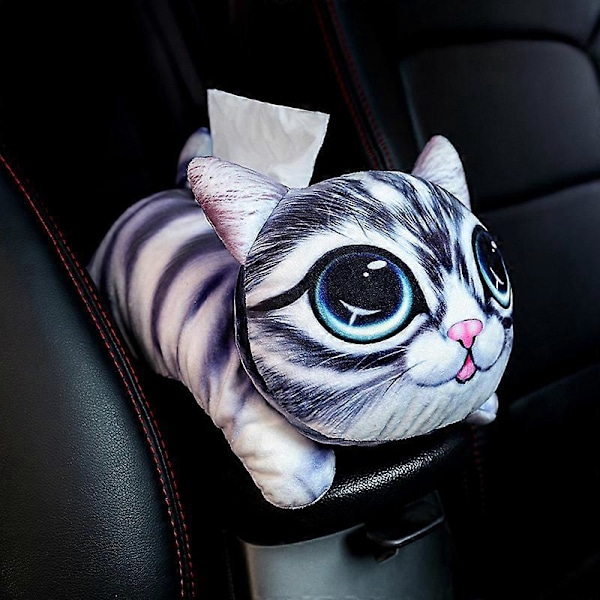 Bil Tissue Holder, Tegneserie Tissueboks, Plysj Tissue Organizer Papirholder for Bil Hjem Soverom Stue (stort øye katt), 3D søt kjæledyr tegneserie plysj t