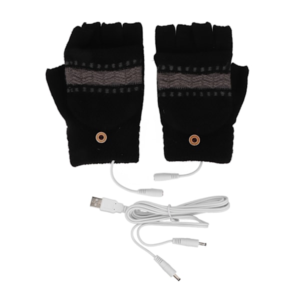 Halvfinger oppvarmede hansker dobbeltsidig oppvarming varm full finger og halv fingerløs USB oppvarming hansker for skriving spill svart