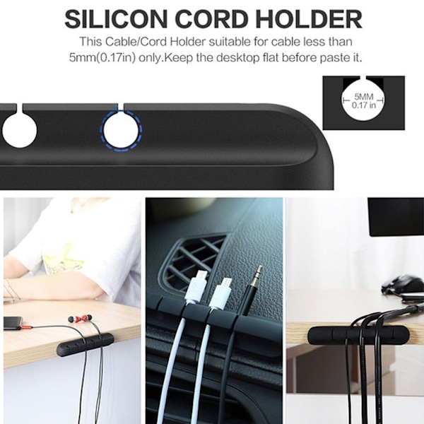 Kabelklämmor Hållare Silikon Skrivbord Kabelupplindare Klämma Organizer Sladdhantering 5 Klämmor