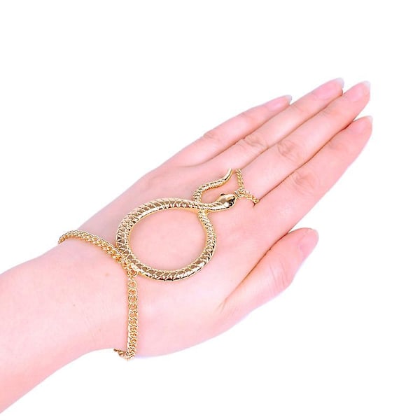 Adjustable Snake Finger Ring and Hand Chain Bracelet for Women and Girls - Golden