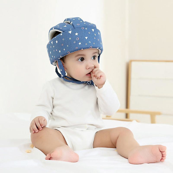 Blød Justerbar Spædbarnshjelm til at Lære at Gå - Beskyt Dit Babys Hoved Under Krybning og Løb (Stjerne Blå)