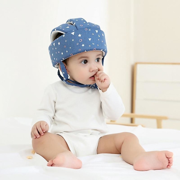 Myk Justerbar Babyhjelm for Læring å Gå - Beskytt Babyens Hode Mens de Kryper og Løper (Stjerne Blå)