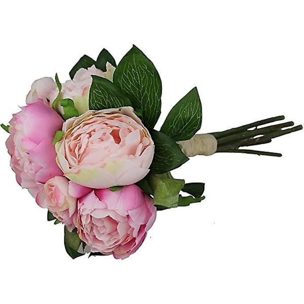 32 cm Pæon Buket - Kunstige Silkeblomster - 9 Blomster (Lys Pink)