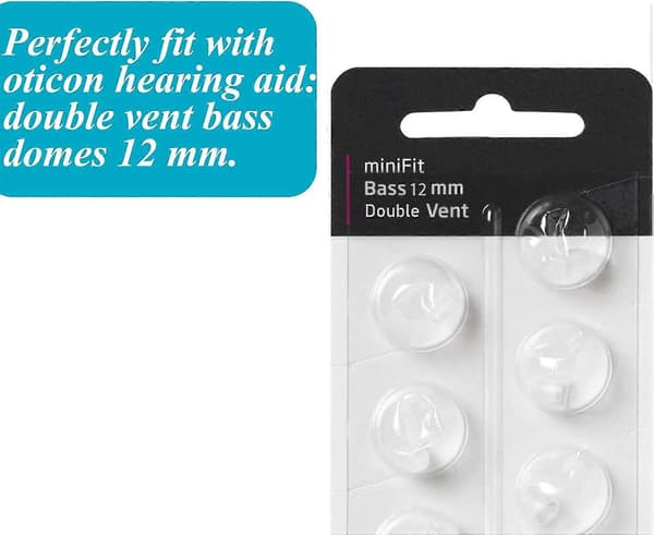 Hearing Aid Replacement Dome for Oticon, Oticon Minifit Double Vent Bass Dome (6mm/2-pack), Universal Dome for Oticon Hearing Aid Consumables. 12MM DOUBLE VENT