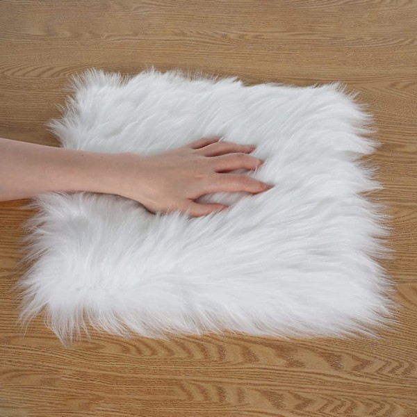 Stolpude i kunstig pels, firkantet, 30 cm, blød og fluffy til stue, soveværelse, sofa, fotobaggrund (hvid)