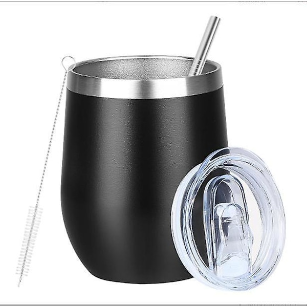 Isolerad Vinglas, Rostfritt Stål, Stemlöst, 12oz, Hållbar Kaffe Mugg, Champagne, Lock för Kontor