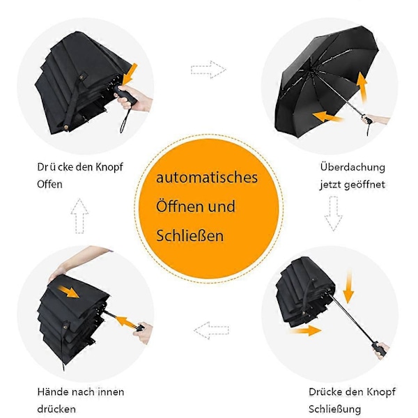 Klassiskt vindtätt automatiskt hopfällbart kompakt paraply med enknapps automatisk öppning och stängning