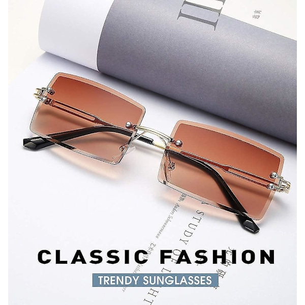 Bågösa rektangulära solglasögon Dammode Bågösa fyrkantiga glasögon Herr Ultralätta UV400-glasögon Unisex, mörkbrun, 57