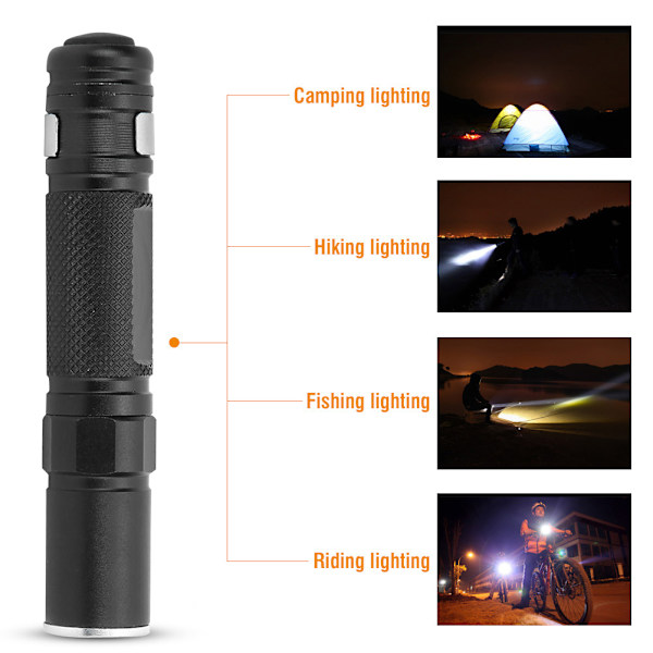 Utomhus Bärbar Mini LED Ficklampa Teleskopisk Pen Form Ljus Ficklampa för Emergencyblack