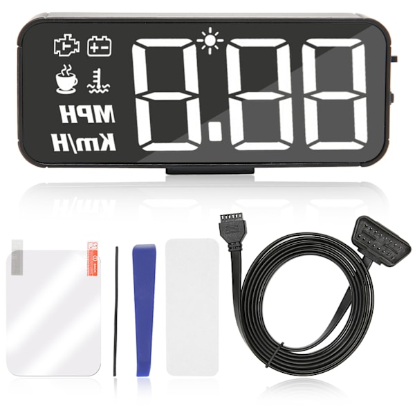 Bil HUD-display OBD2-mätare Vindruta skärm projektor 3D reflektion Överhastighet Vattentemperatur Spänning Felalarm