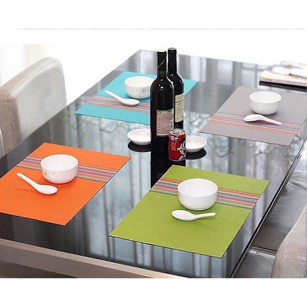 Pöytätabletit, 6 kpl, värikkäät raidat, pestävät PVC-tabletit, tahroja hylkivät, lämmönkestävät tabletit keittiöön, 45 x 30 cm
