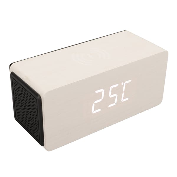 Vit Träklocka Intelligent 4 Växlar Ljusstyrka Bluetooth 15W Trä LED-klocka för Barn