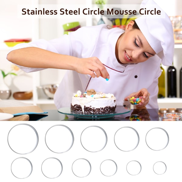 12 stk Rustfritt stål Rund Cookie Kjeks Cutter Baking Metal Ring Forms for Deig Fondant Do