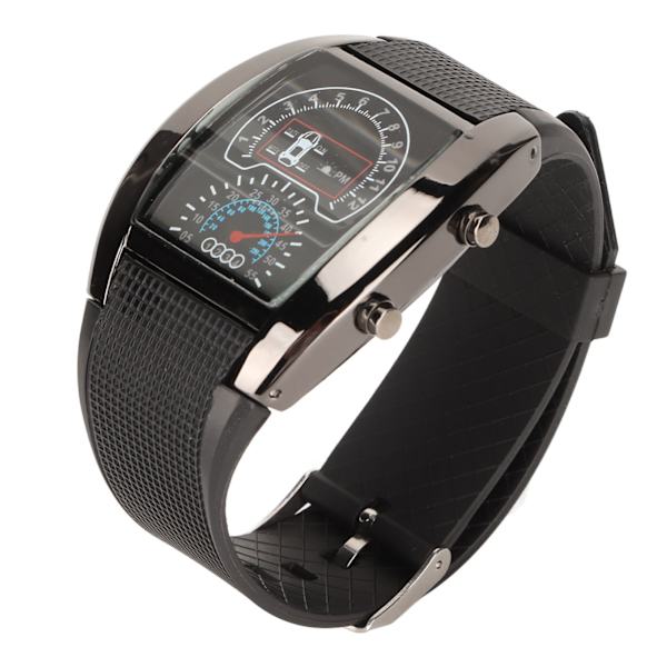 LED-display flygplansur med hög precision, bekväma armbandsur, LED-ur med tids- och datumvisning, svart hölje, svart rem